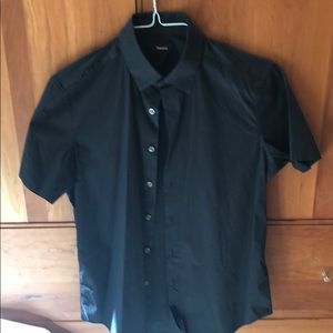 Theory black button down shirt with short sleeves